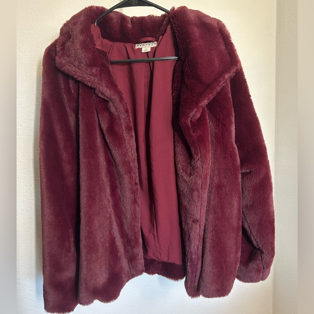 Faux fur maroon oversized jacket